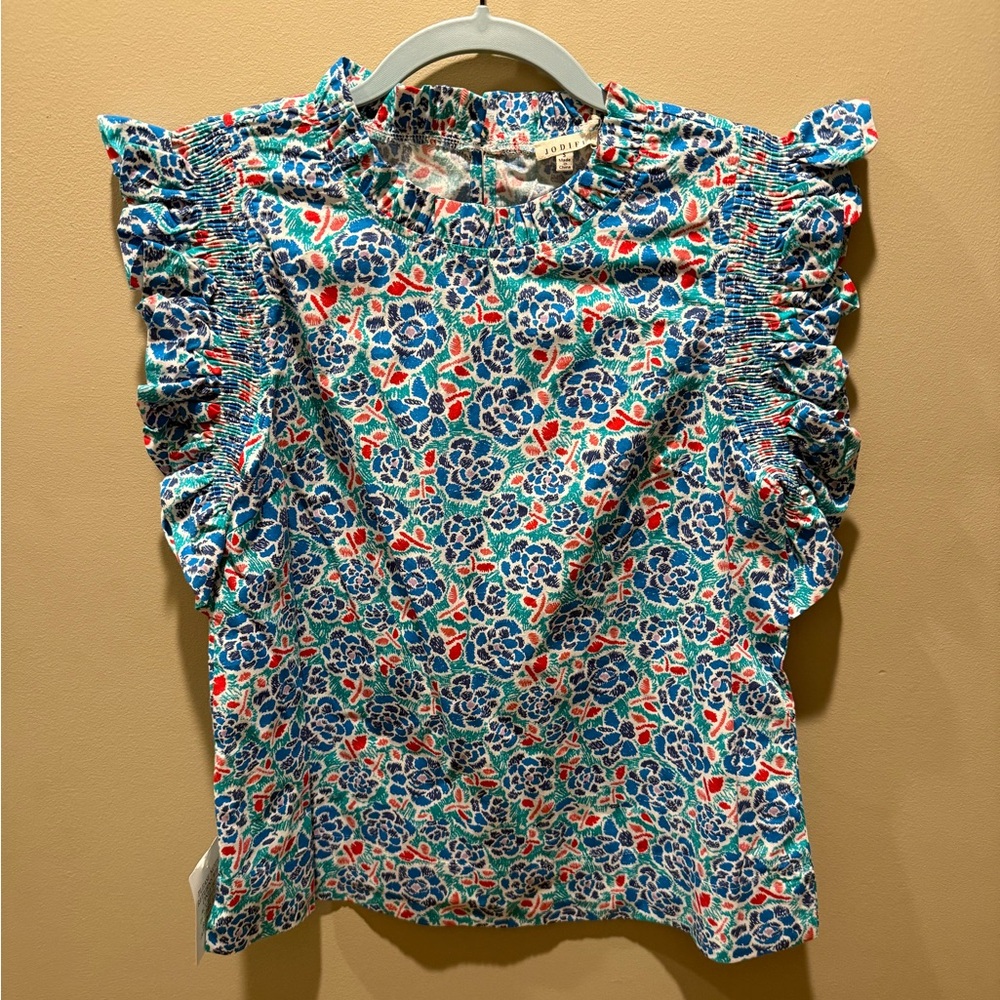 New Blue Floral Ruffle Top Blouse Women’s Small